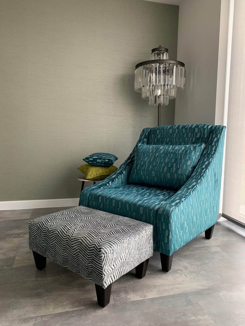 Chair-and-footstool Chair and footstool with lamp